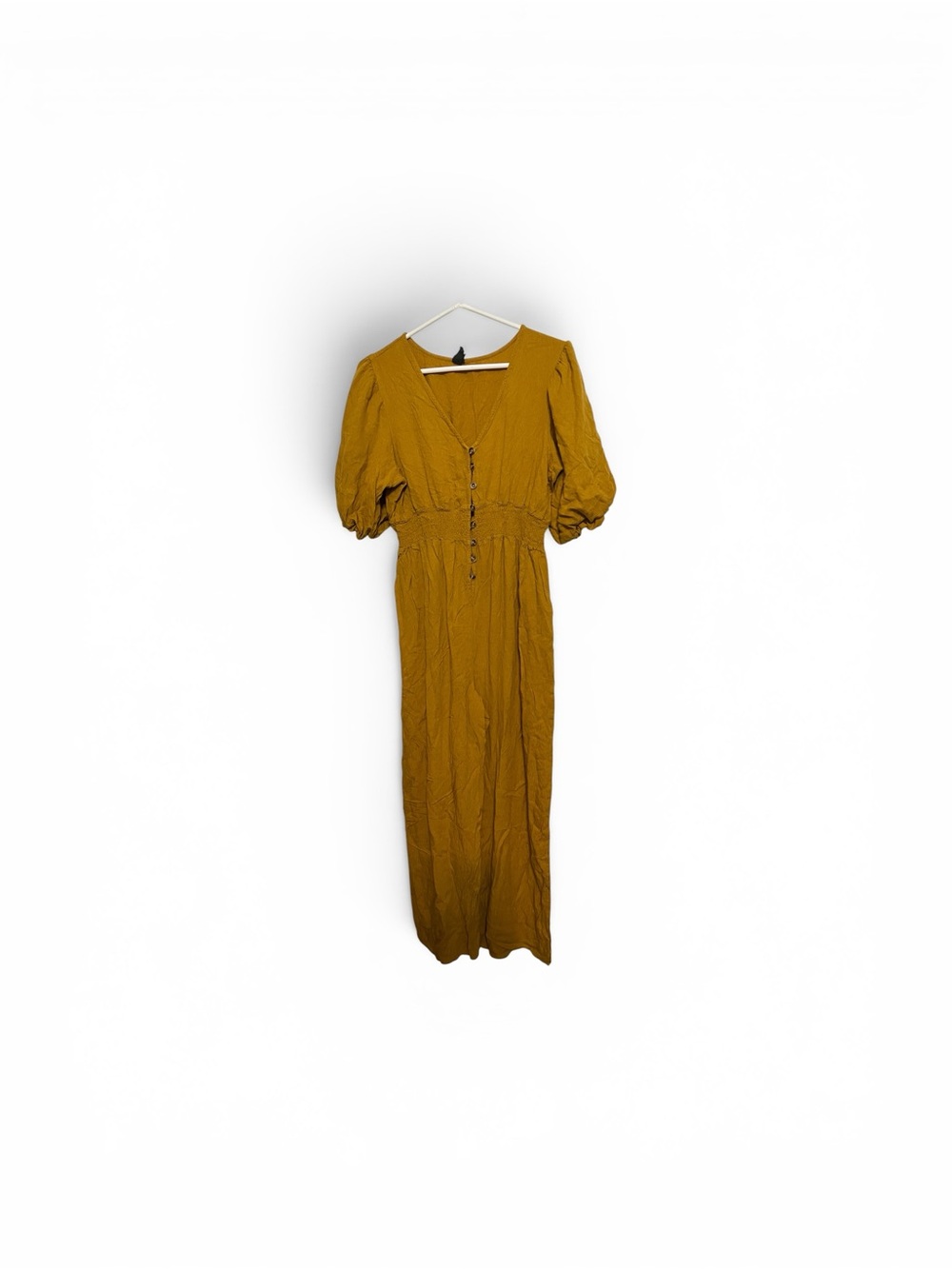 wild fable Mustard Puff-Sleeve Maxi Dress with Smocked Waist